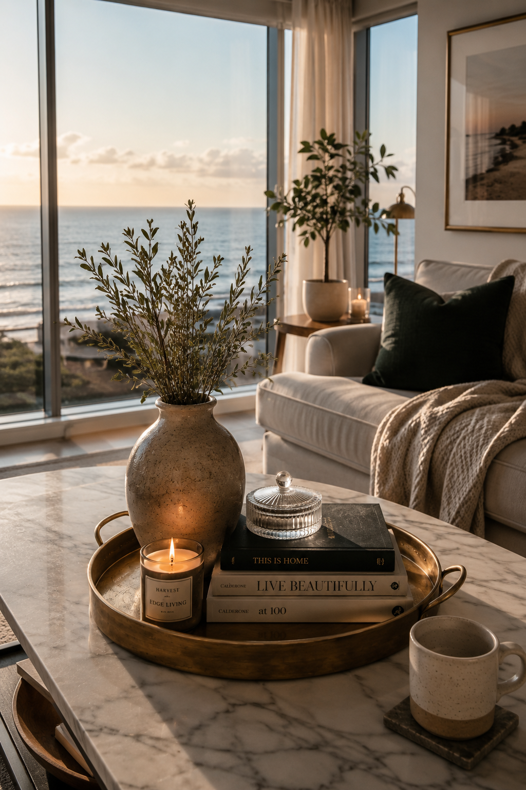 A warm, styled corner at Harvest Edge Living